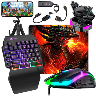 Kit Mobilador Teclado Uma Mão + Fone De Ouvido Gamer + Mouse RGB + Mousepad + 2 Otg Micro e Tipo C em Oferta na Shopee