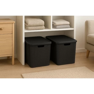 Kit Com 2 Cesto Caixa Organizadora Rattan Com Tampa 7 Litros Preto em Oferta na Shopee