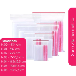 Saco Zip lock hermético abre e fecha -100 unidades