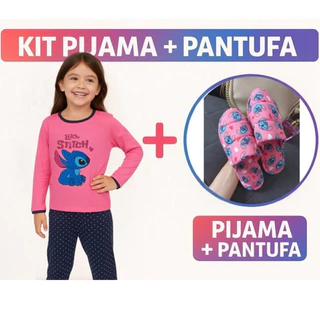 Kit Pijama longo Infantil + Pantufa Infantil Blogueirinha Estampa Personagens de frio inverno