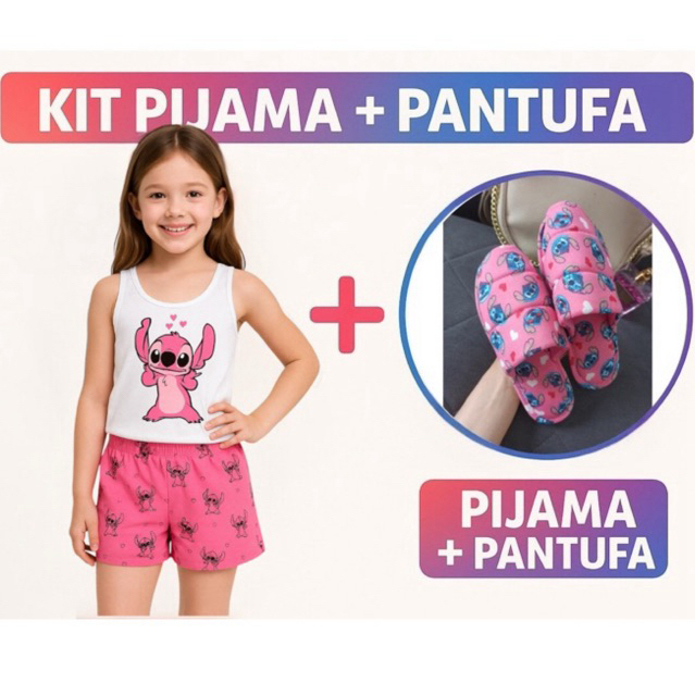 Kit pijama regata infantil + pantufa de dormir baby doll de menina em Oferta na Shopee