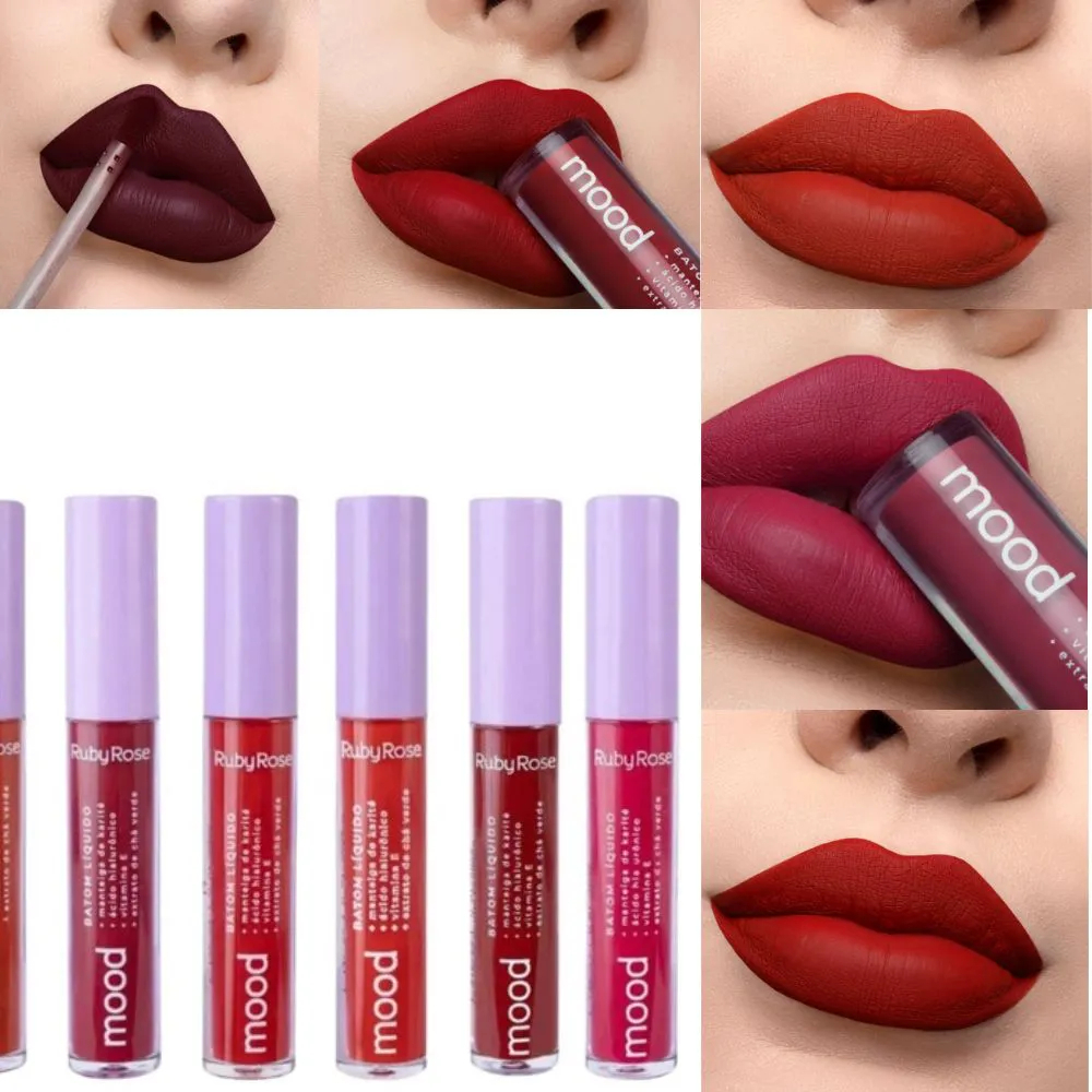 Batom Liquido Matte Ruby Rose Mood Nude, Vermelho, Rosa Baton Vegano ...