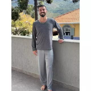 Pijama Longo Masculino Suede Inverno Estampado Calça Lisa- Conforto e Estilo em Casa! em Oferta na Shopee