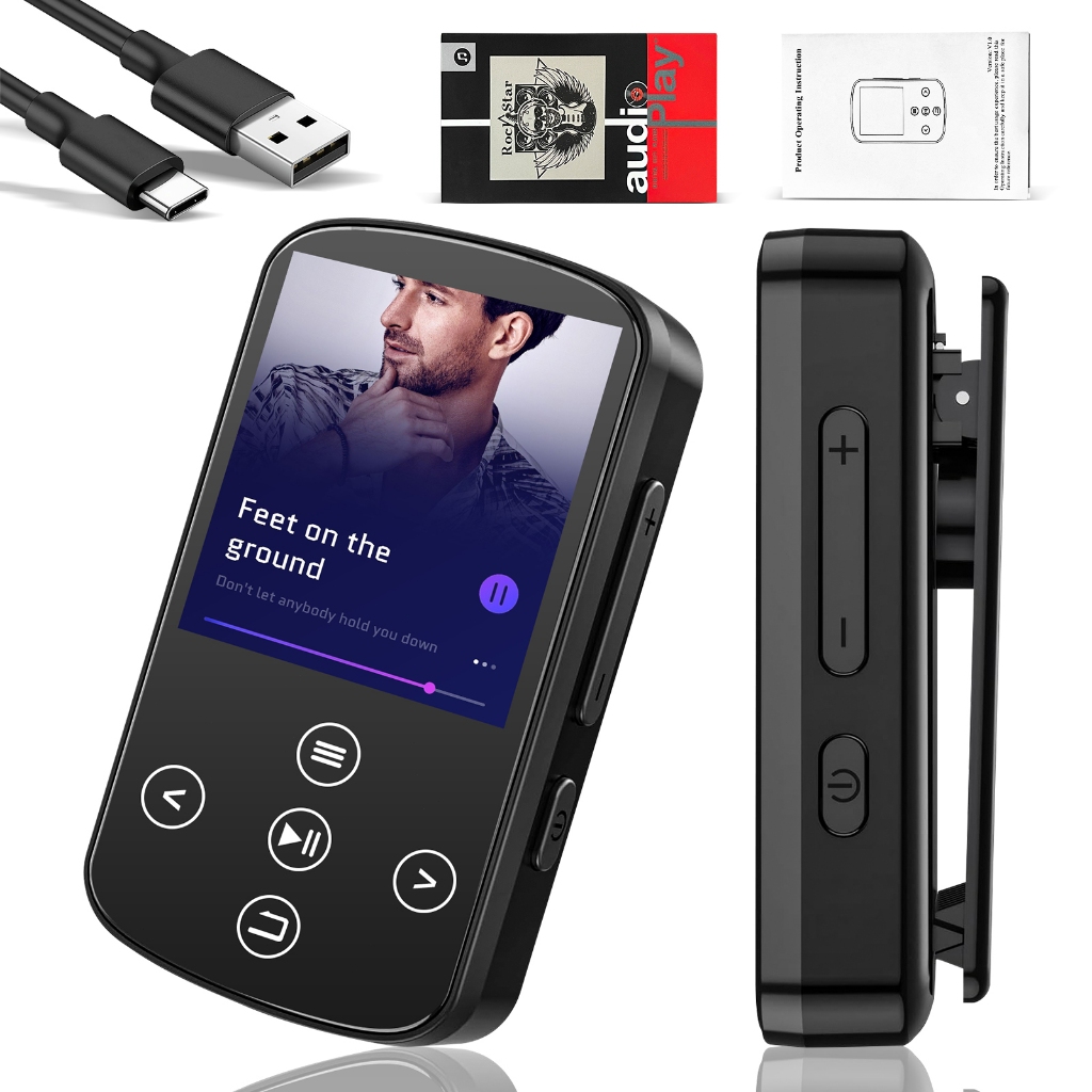 Reprodutor MP3 Bluetooth 5.0 Hi-Fi + Fones Inclusos, Design Clip Portátil para Esportes