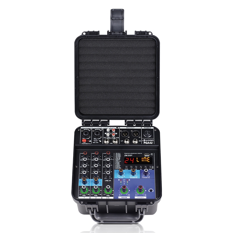 VEDO Mesa De Som Amplificada Profissional 4 Canais Console Mistura