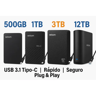 HD Externo 500GB 1000GB 3000GB 12000GB USB 3.1 Tipo C Armazenamento Portátil 2.5 e 3.5 Polegadas Rápido e Seguro