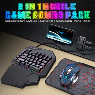 Kit Mobilador Bluetooth Gamer 5 em 1 Teclado e Mouse RGB com Conversor Suporte Celular Tapete Android Jogos Mobile em Oferta na Shopee
