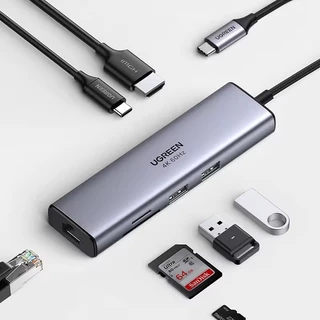 Hub Adaptador USB-C 7 UGREEN 7 em 1 HDMI 4K60 Ethernet Gigabit PD 100W Cartão SD