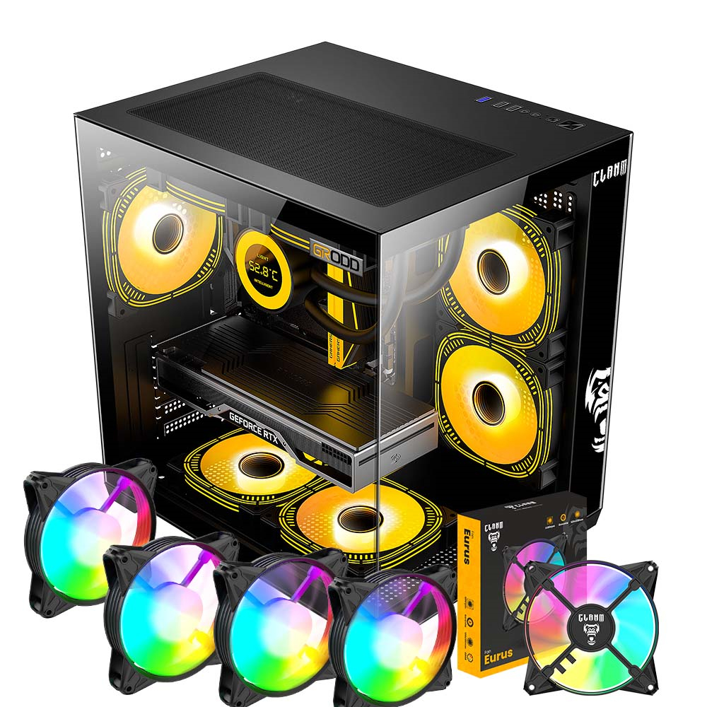 GABINETE GAMER NIGHT GRODD LATERAL DE VIDRO AQUÁRIO CLANM + 3