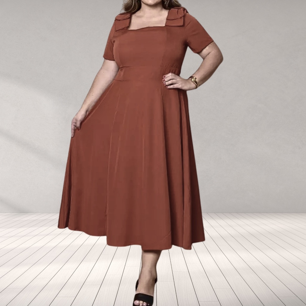 Vestido Longo Manga Curta Vinho Feminina Com Laço No Ombro