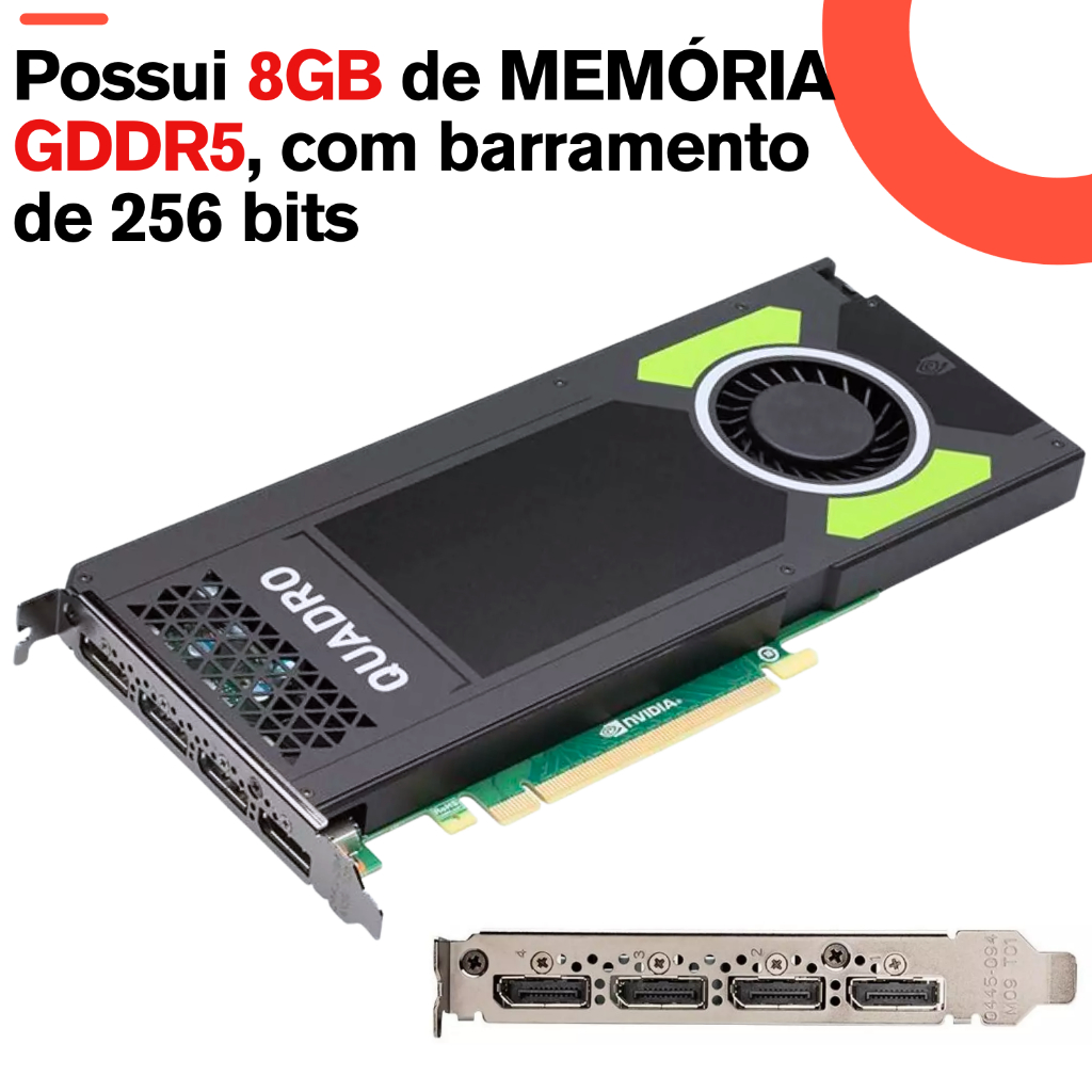 Placa De Vídeo Gamer Nvidia Quadro M4000 8gb Gddr5 com 256 bits