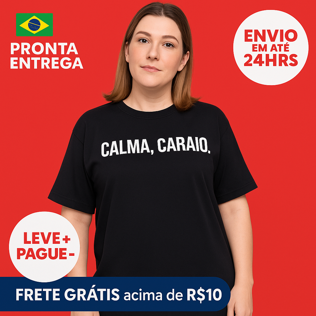 Camiseta Feminina Preta Oversized Plus Size Calma Caraio. | Shopee