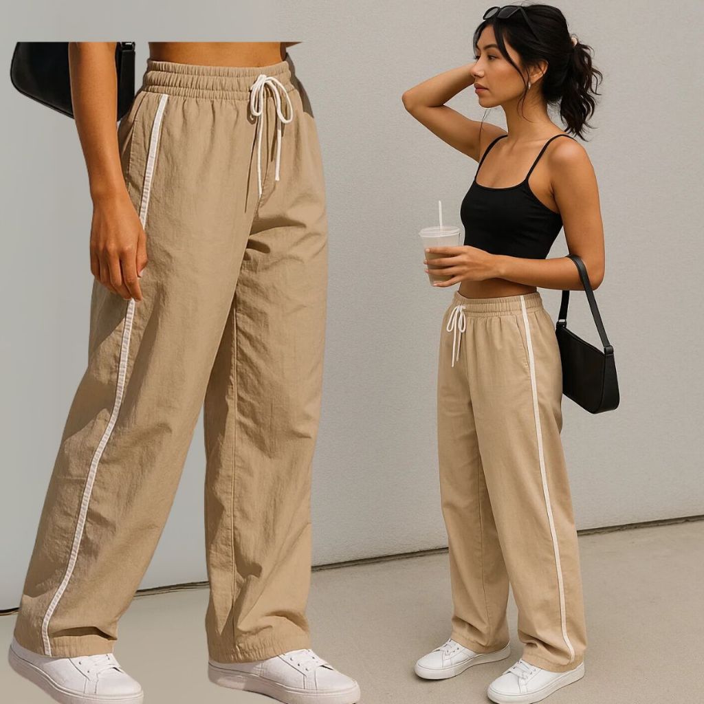 Calça FeminaTrack com uma Listra do Lado Detalhe Branco com Bolsos