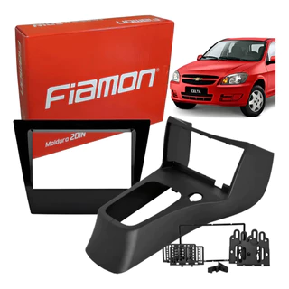 Moldura Painel 2 Din Fiamon GM Celta G2 2006 à 2015, Prisma 2006 à 2012 Preta