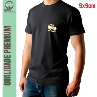 Camiseta Personalizada Sua Logo Aqui - Camiseta 100% Algodão Premium Fio 30.1 - 9cm x 9cm