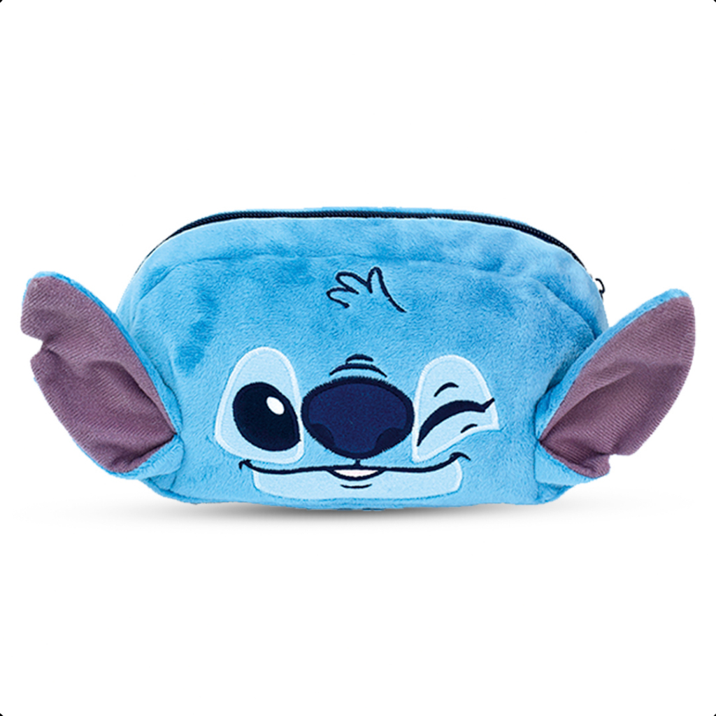 Estojo Escolar Stitch Fluffy Pelúcia Infantil Grande Com Zíper Espaçoso