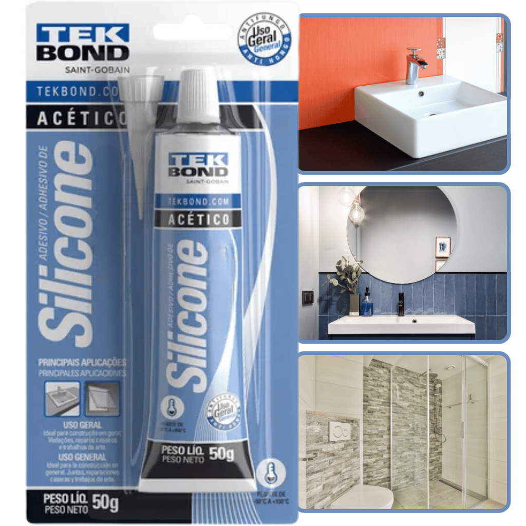 Silicone Acético Transparente ou Branco Vedação Banheiro Box Pia 50g ...