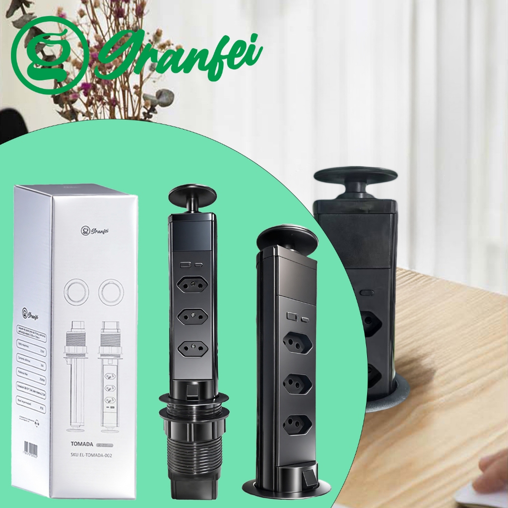 Tomada Mesa USB Tipo-C 3 Pinos Bivolt Carregamento Rápido Toque Proteção Escritório Casa ULTRA