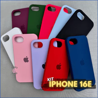 Kit iPhone 16e Capa Capinha Case + Película 3D Cerâmica Privacidade Silicone Aveludada Logo