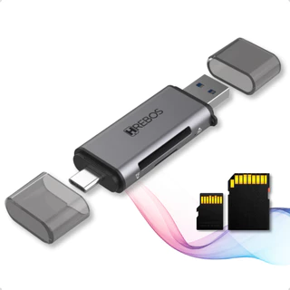 Leitor de Cartão De Memória SD e Micro SD - Adaptador 2.0 Hub - 2 em 1 USB x Tipo C / USB C - Rápido