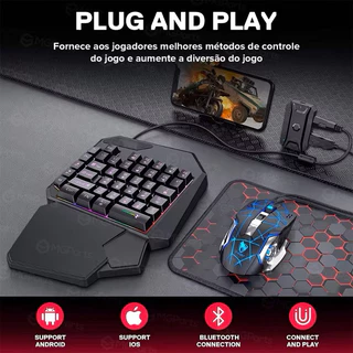 Kit Mobilador Gamer 5 em 1 Bluetooth Teclado Mouse RGB Conversor Suporte Celular Tapete Android Jogos Mobile em Oferta na Shopee