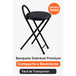 Kit 2 Banquetas Dobráveis Estofadas Pretas – Suporta 100kg, Ideal Para Camping e Pesca