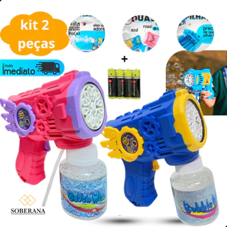 Kit Bazuca Lança Bolhas Infantil com LED Colorido – Máquina Automática de Bolhas de Sabão