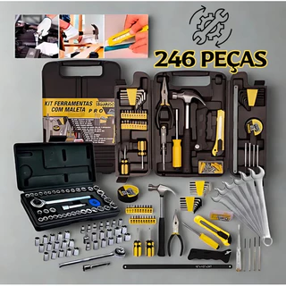 Kit Jogo de Ferramentas 246 Peças com Maleta Completa + Soquetes e Chave Combinada