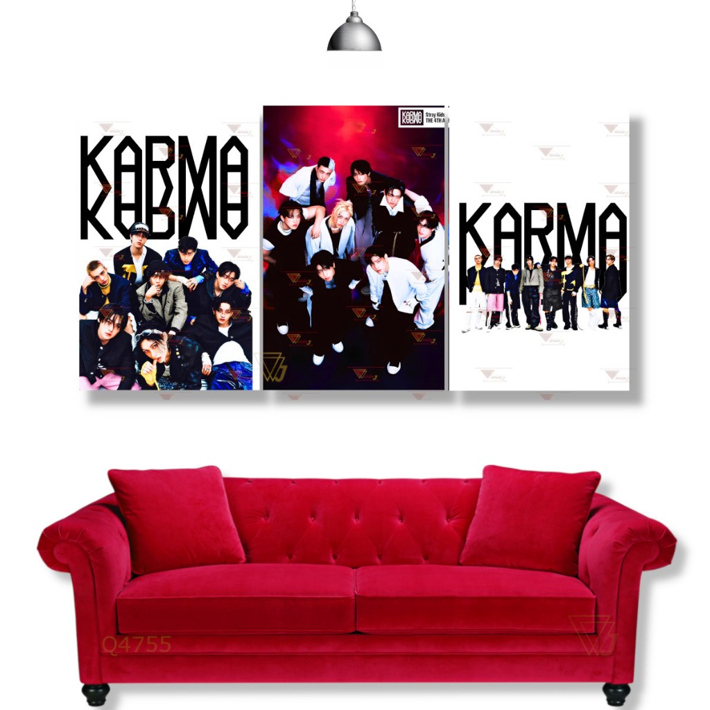 KARMA Kit 3 Quadros Decorativos Grupo Stray Kids SKZ Stay K-POP