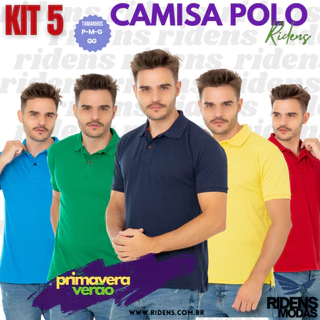 Kit 5 camisas masculina gola polo Tecido Piquet Varias cores