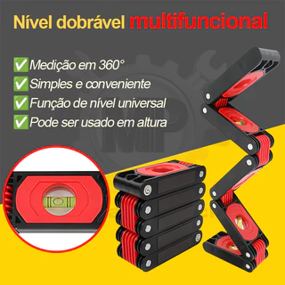 Nível Régua de Prumo Dobrável Magnético Profissional - 4 Bolhas para Construção Montagem e Medições