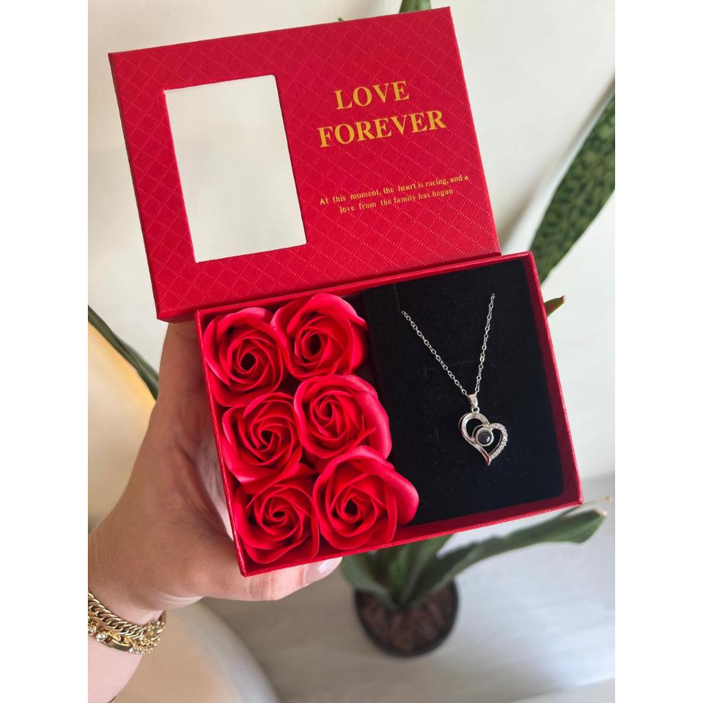 Presente Caixa + Colar eu te amo 100 idiomas Namorados Love | Shopee Brasil