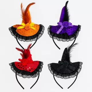 Tiara de Bruxa com Véu de Glitter Fantasia Halloween Cosplay Para Festa Acessório Dia das Bruxas