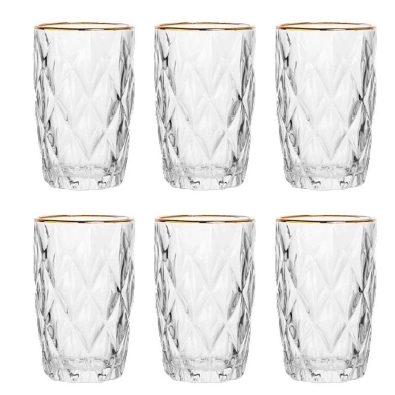Jogo De 6 Copos Altos Borda Dourada 340ml Diamond Class Home