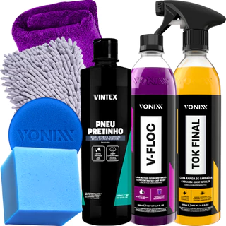 Kit Pneu Pretinho Shampoo V-Floc Cera Tok Final Carnauba 500ml Vonixx
