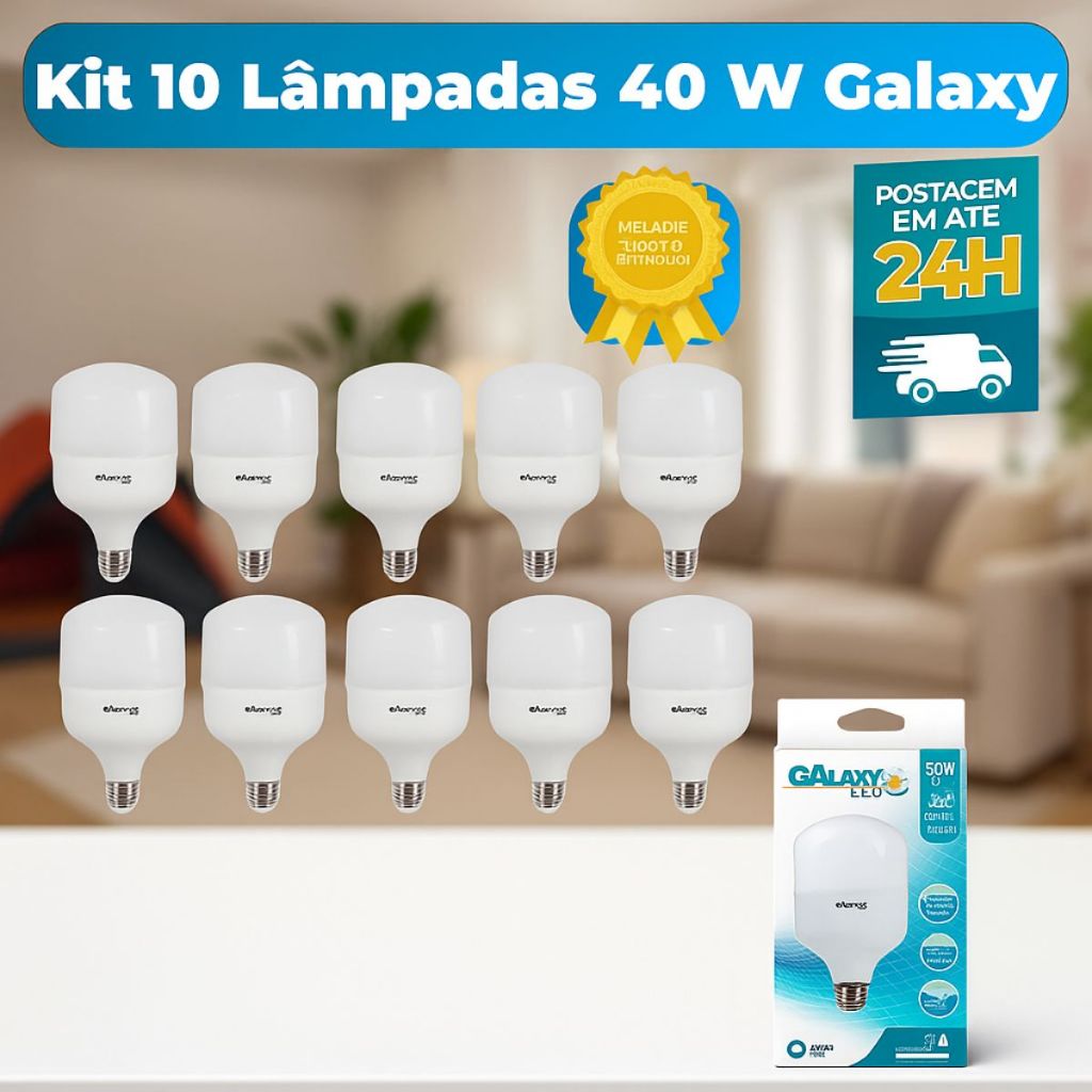 Kit com 10 Lâmpadas LED 40W Galax E27 Bivolt 6500K – Luz Branca Fria ...