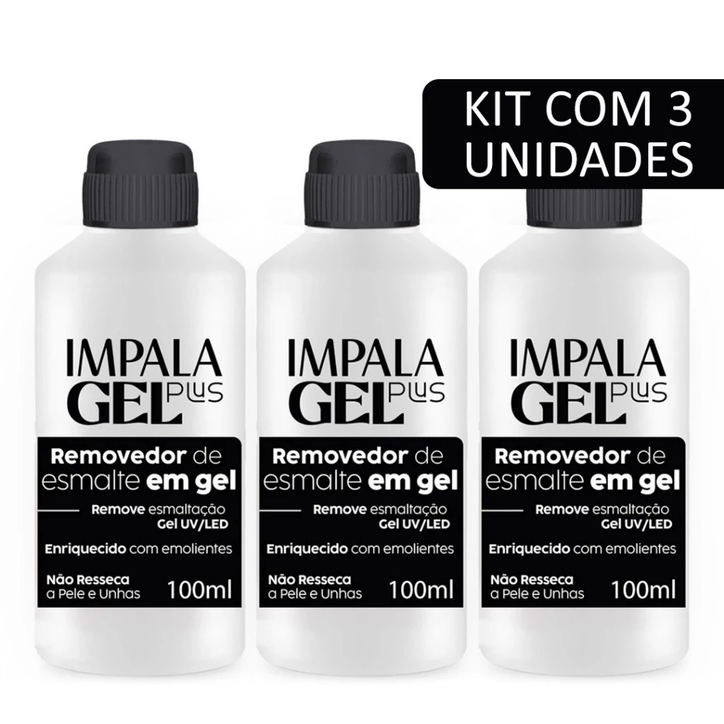 Removedor De Esmalte Em Gel - Kit com 3 - Impala Gel Plus 100ml ...