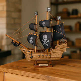 Barco Navio Pirata Caravela Decorativo De Madeira 27x30x6 Cm