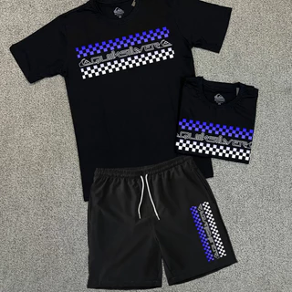 Kit Camiseta e Short Tactel Short de Praia QKS Confortável Para Qualquer Ocasião Preto e Branco Envio Imediato