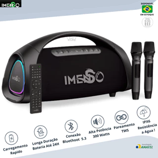 Caixa de Som Potente Imenso X73 Bluetooth 200W Estilo Boombox Portátil IPX6 Karaokê + 2 Microfones em Oferta na Shopee