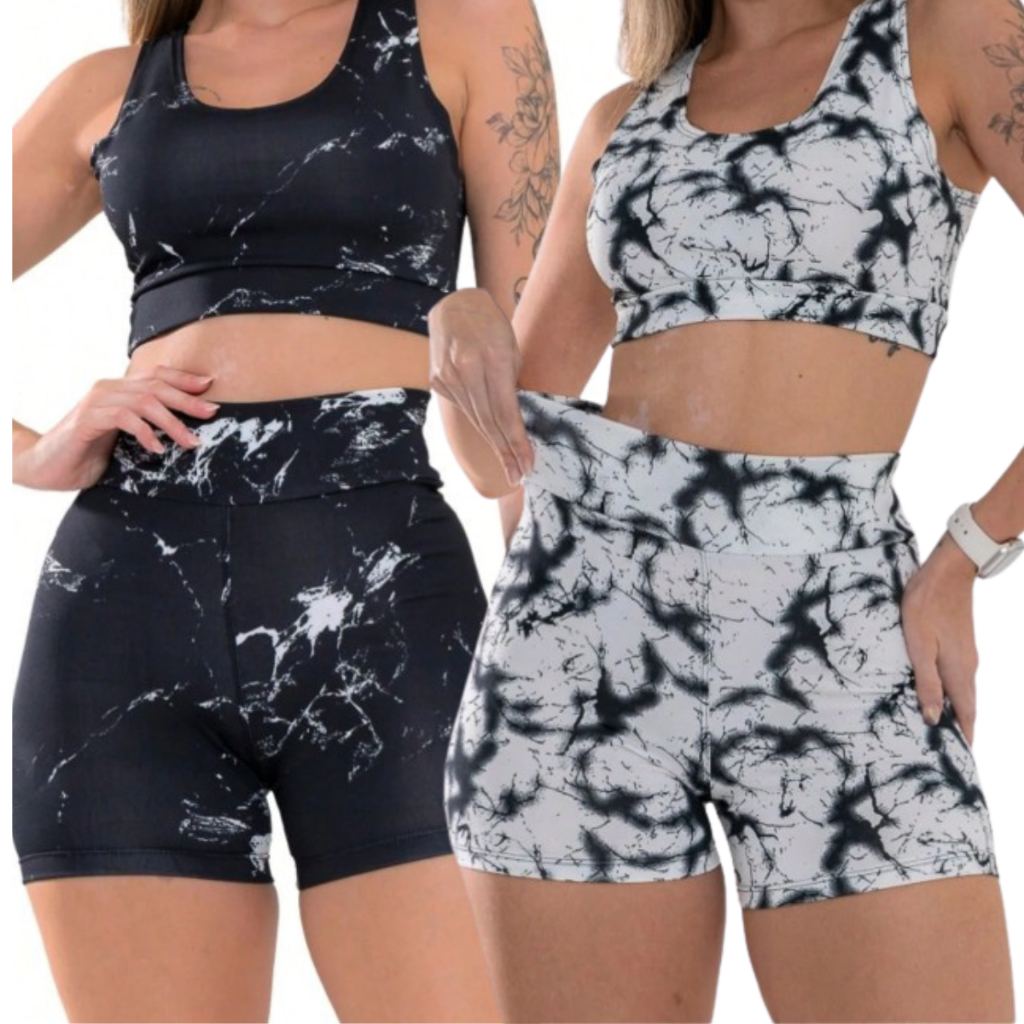Kit 2 Short Feminino Marmorizada Tie Dye Leg Suplex Shortinho