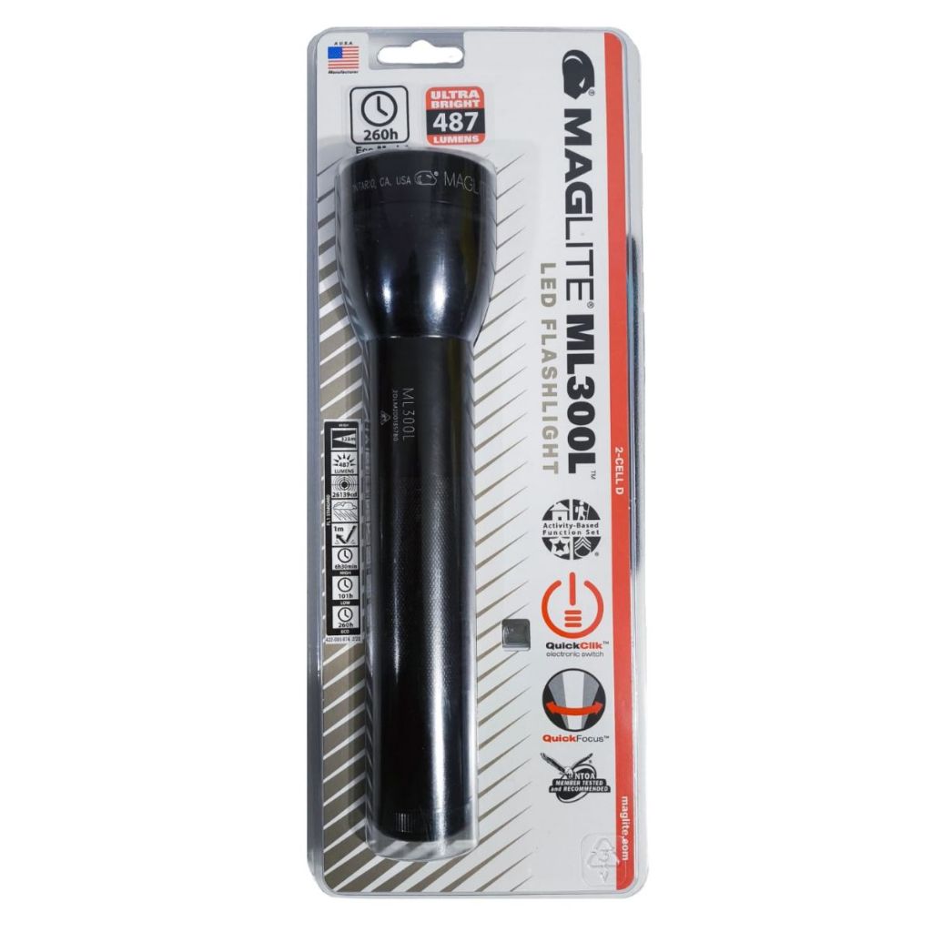 Lanterna Maglite ML300L LED Flashlight 2D CELL Preta 487 lúmens