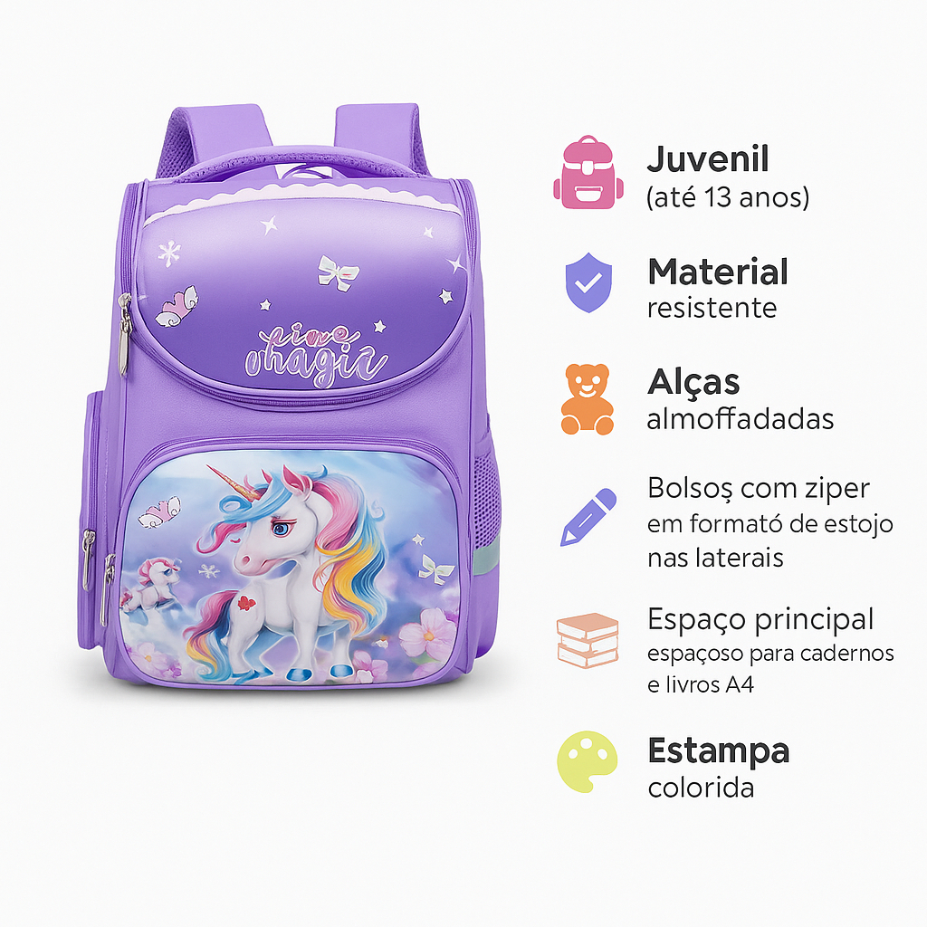 Mochila Escolar Infantil Feminina Média Reforçada Alças Acolchoadas ...