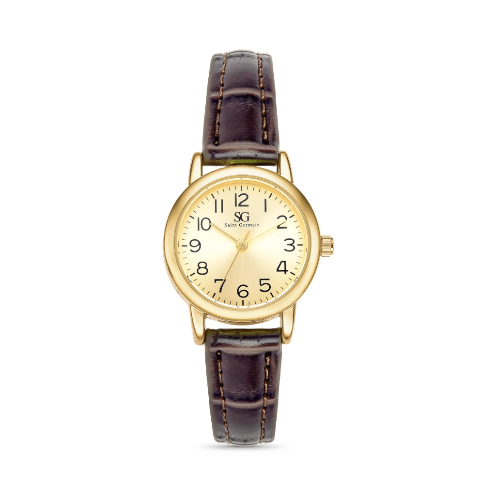 Relógio Feminino Chrowl Marrom Couro Fundo Dourado Saint Germain ...