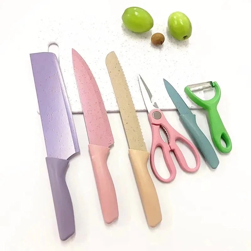 Kit Jogo faca 6 peças coloridas cutelo faca de serra ralador tesoura de ...