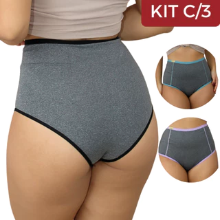 Kit com 3 Calcinhas Cinta Modeladora Cós Alto Confortável Calcinha Plus Size Cós Alto Segura Barriga