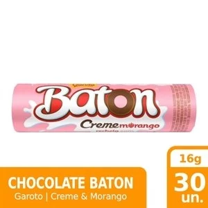 Chocolate Garoto Baton Recheado Morango Creme 16g - 30 unidades em Oferta na Shopee