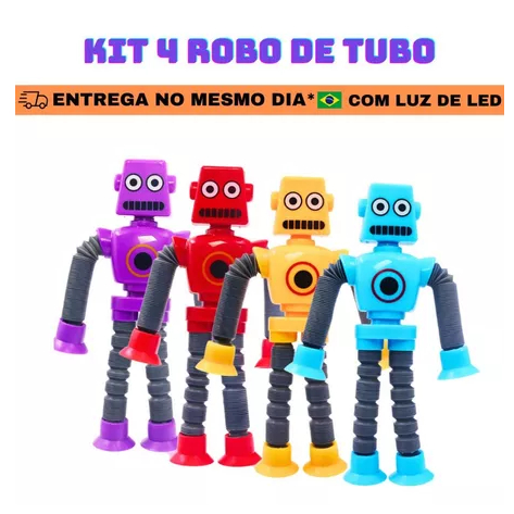 Kit 4 Robô Cartoon Tubo Telescópico Fofo Design Criativo Brinquedo infantil para crianças