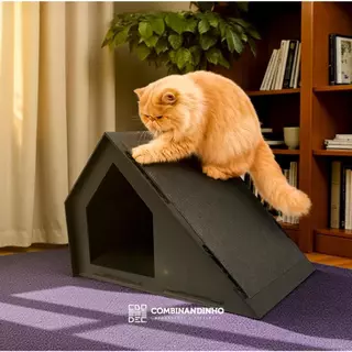 Rampa Casa de Gato Caminha Pet Brinquedo Anti Estresse Para Gato Carpete Arranhador MDF Luxo Apoio