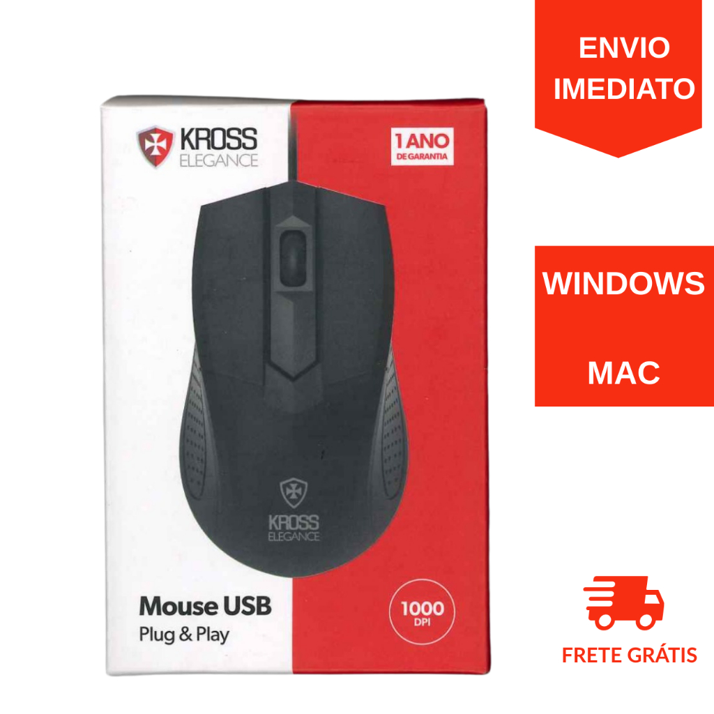 Mouse USB Preto Com Fio 1000 Dpi Óptico KROSS KE-M108 | Shopee Brasil